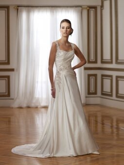 Sheath/Column Square Applique Satin Floor-length Wedding Dress