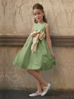 Bateau A-line Knee Length Belt Emerald Taffeta Flower Girl Dress (FLGL0218)