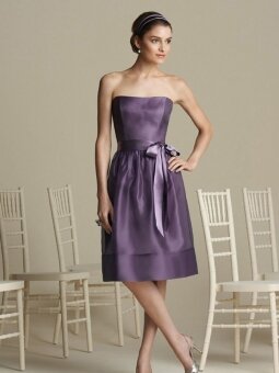 A-line Strapless Purple Taffeta Sash Knee-length dress