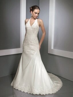 A-line V-neck Beading Lace Sweep Train Wedding Dress