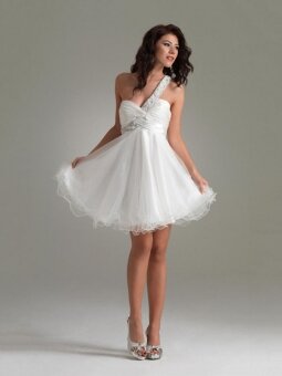 A-line One Shoulder Tulle Short/Mini Sleeveless Ruffles Prom Dresses