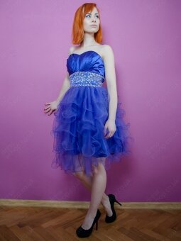 A-line Sweetheart Tulle Satin Knee-length Royalblue Tiered Homecoming Dresses