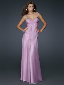 Empire Straps Chiffon Floor-length Lavender Beading Evening Dress