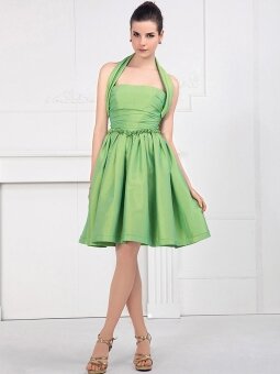 A-line Halter Taffeta Knee-length Sleeveless Ruched Party Dresses