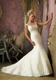 Mermaid V-neck Embroidery Lace Sweep Train Bridal Gown