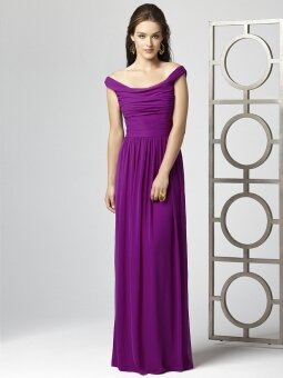 A-line Off-the-shoulder Pleating Floor-length Purple Chiffon Dresses