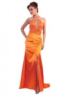 Sheath/Column Jewel Satin Floor-length Orange Prom Dress