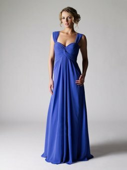 Sheath/Column Straps Royal Blue Ruffles Chiffon Floor-length Dress