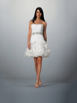 A-Line Strapless Crystal Tulle Tea-length Wedding Dress
