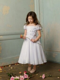 Square A-line Ankle Length Hand Made Flower Lavender Organza Flower Girl Dress (FLGL0194)