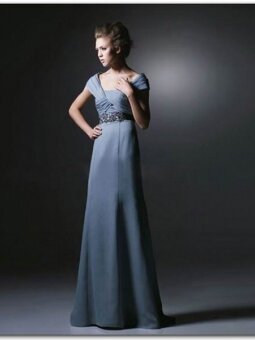 A-line Off-the-shoulder Chiffon Floor-length Sleeveless Crystal Detailing Prom Dresses