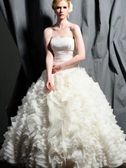 Ball Gown Strapless Ruched Taffeta Chapel Train Wedding Dress