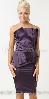 Sheath/Column Strapless Satin Short/Mini Grape Cocktail Dress