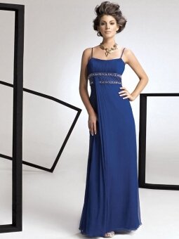 A-line Spaghetti Straps Royal Blue Embroidery Chiffon Sleeveless Floor-length Dress