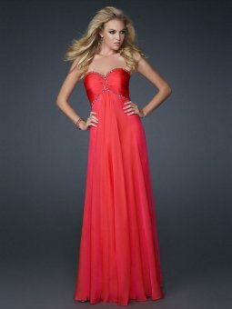 Empire Sweetheart Chiffon Floor-length Red Beading Evening Dress