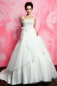 Ball Gown Strapless Embroidery Organza Court Train Wedding Dress