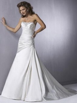A-line Strapless Satin Sweep Train Ruched Wedding Dresses