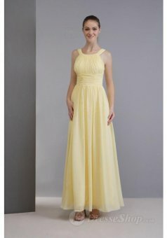 Empire Scoop Pleating Chiffon Ankle-length Dress