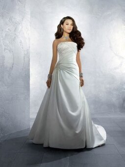 A-line Strapless Satin Court Train Ruched Wedding Dresses