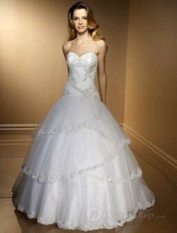Ball Gown Strapless Beading Satin Chapel Train Wedding Dress