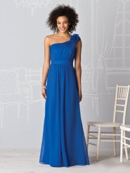 A-line One Shoulder Blue Chiffon Handmade Flower Floor-length dress