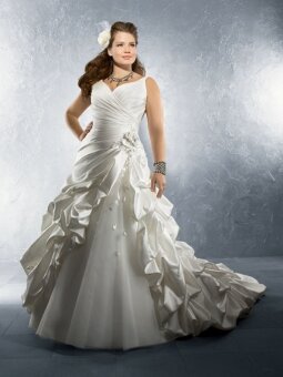 A-line Straps Satin Tulle Sweep Train Ivory Pick-Ups Wedding Dresses