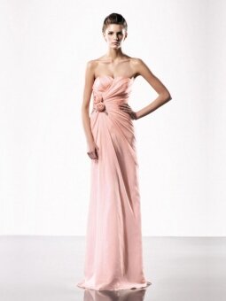 Sheath/Column Sweetheart Floor-length Chiffon Pink Bridesmaid Dress With Hand Made Flower