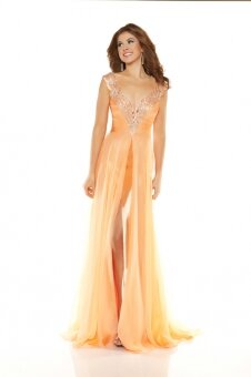 Sheath/Column V-neck Chiffon Orange Floor-length Evening Dress