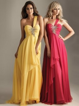 A-line One Shoulder Yellow Chiffon Floor-length Dress