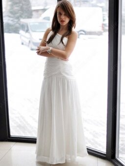Princess One Shoulder Chiffon Ankle-length White Ruffles Evening Dress