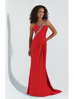 Sheath/Column One Shoulder Satin Sweep Train Red Prom Dress