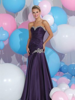 Princess Sweetheart Satin Floor-length Purple Ruffles Evening Dresses