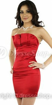 Sheath/Column Strapless Elastic Woven Satin Short/Mini Red Cocktail Dress