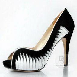 black and white sheepskin peep toe zigzag design stiletto Sandal
