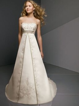 A-line Strapless Embroidery Beading Satin Court Train Wedding Dress