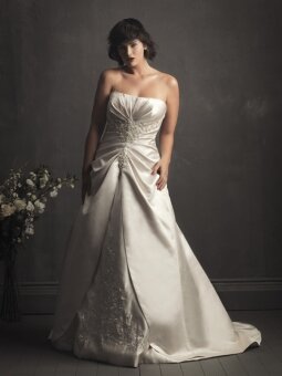 A-Line Strapless Ruched Satin Chapel Train Wedding Dress