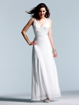 A-line V-neck Chiffon Ankle-length White Ruffles Evening Dress