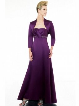 A-line Strapless Purple Ruffles Satin 3/4 Length Floor-length Dress