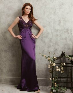 A-line V-neck Embroidery Satin Floor-length Evening Gown