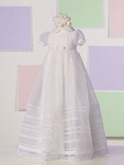 Turndown Collar A-line Floor Length Pleating White Organza Flower Girl Dress (FLGL0126)