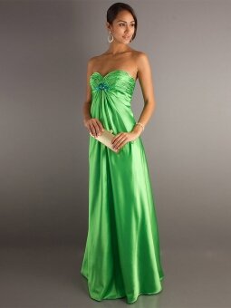 A-line Strapless Green Ruched Taffeta Floor-length Dress