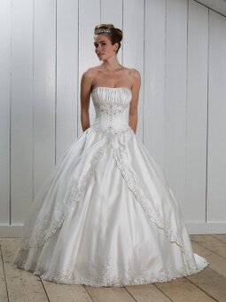 Ball Gown Strapless Satin Sweep Train Appliques Wedding Dresses