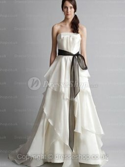A-line Strapless Chiffon Chapel Train Ivory Sashes / Ribbons Wedding Dress