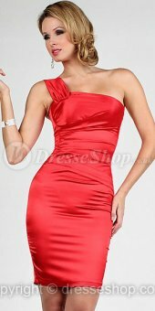 Sheath/Column One Shoulder Elastic Woven Satin Short/Mini Red Cocktail Dress