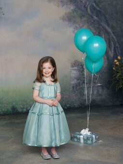 Square Ball Gown Tea Length Bow Emerald Satin Flower Girl Dress (FLGL0233)