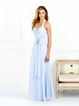 A-line Halter Light Sky Blue Chiffon Floor-length Dress