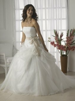 Ball Gown Strapless Rhinestone Organza Court Train Wedding Dress