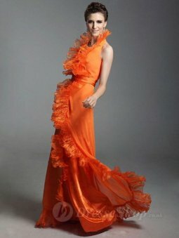 A-line Halter Ruffled Satin Floor-length Dress