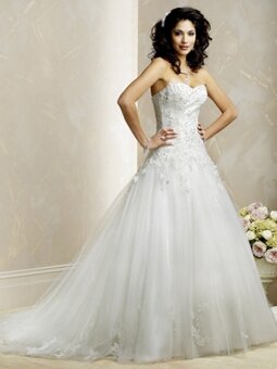 Ball Gown Sweetheart Tulle Satin Sweep Train Appliques Wedding Dresses