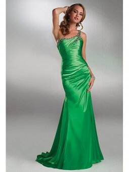 Sheath/Column One Shoulder Satin Sweep Train Emerald Prom Dress